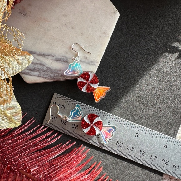 Christmas Peppermint Candy Earrings - Picture 6 of 7